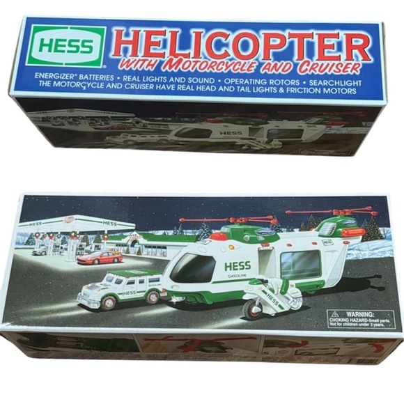 Vintage Hess 2001 Helicopter with Motorcycle and Cruiser collectible new in box
